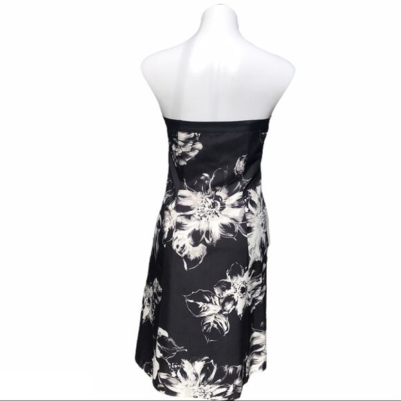 Ann Taylor black white floral off shoulder silk dress  size 4 NEW - Picture 2 of 12